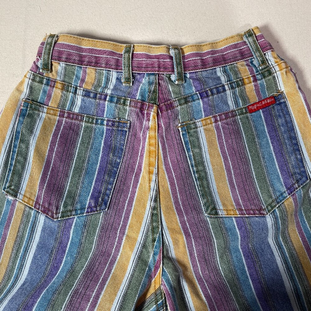 Vintage Denim Jeans Made in the Shade Size 5/S 80s Purple Green Maroon Stripes